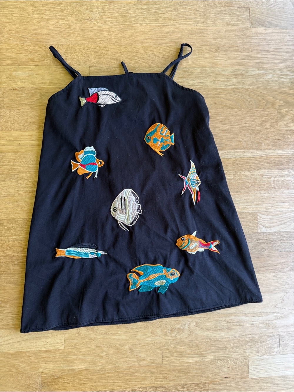 Black Embroidered Fish Slip Dress